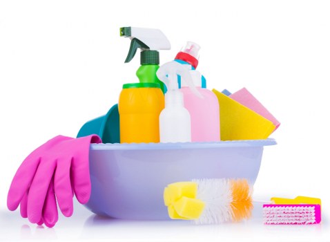 Eco-friendly cleaning products in use