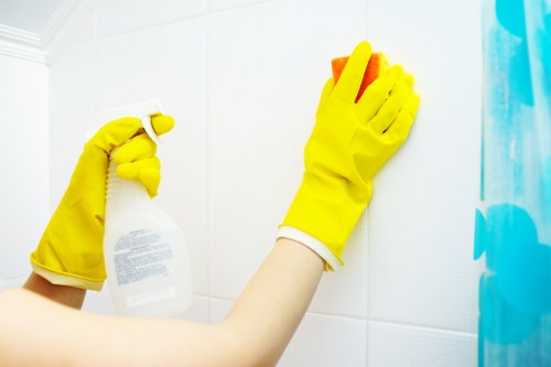 Professional cleaners working in a modern kitchen